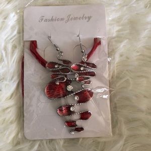 Women’s Jewelry Set Red Necklace and Earrings